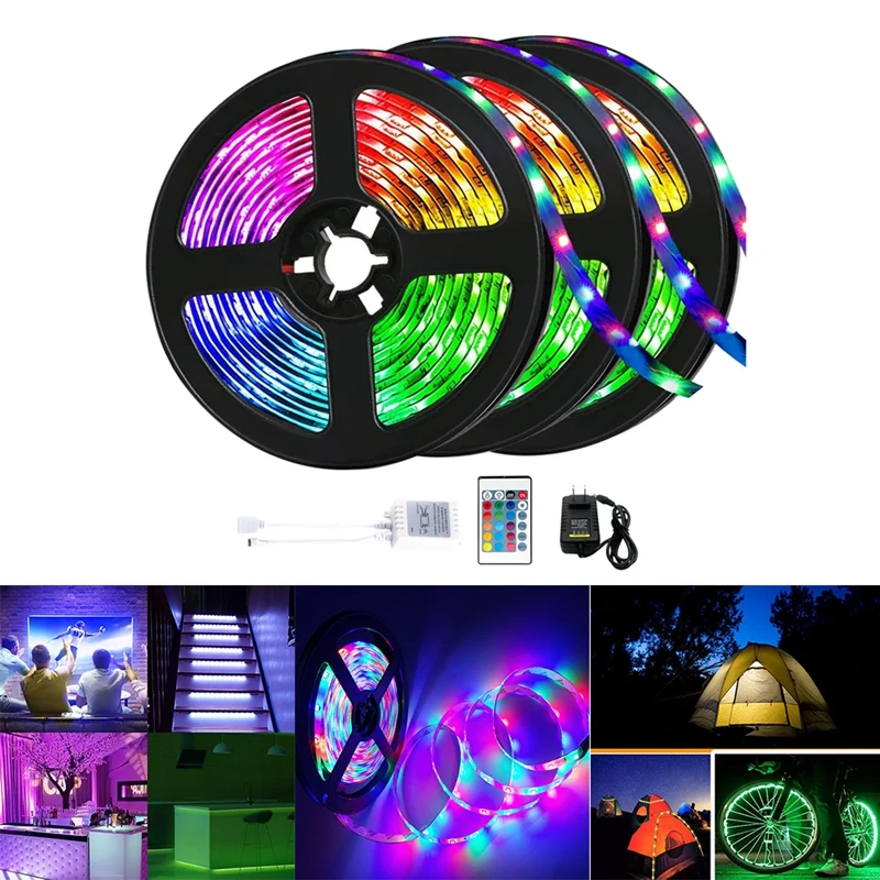 

15M LED Strip Lights Waterproof 3528 RGB Lights LED Flexible Lights Color Changing With 24 Key Remote Controller