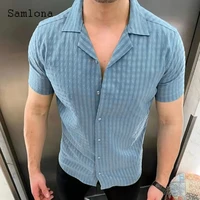 samlona new lepal collar t shirt short sleeve fashion striped tops 2022 summer casual shirts sexy mens clothing plus size s 3xl