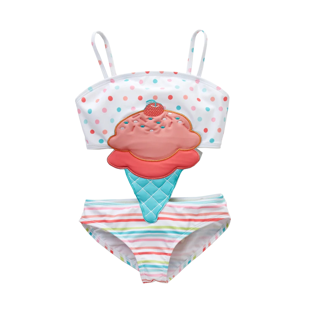 Honeyzone-traje de baño de una pieza para bebé y niña, bañador bordado de helado, traje de dibujos animados, para nadar