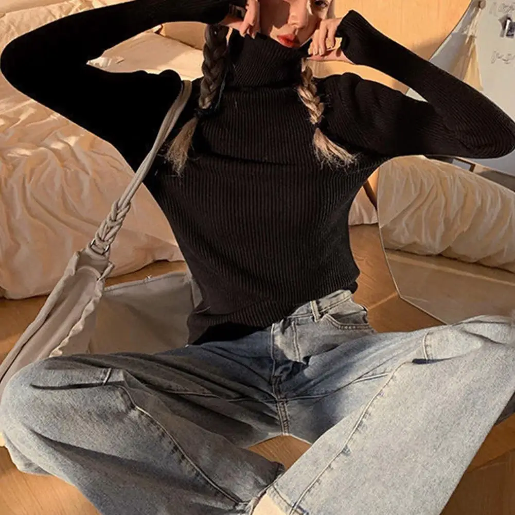 

Популярный Повседневный свитер с длинным рукавом, устойчивый к холоду, универсальный Простой повседневный облегающий теплый пуловер, свит...