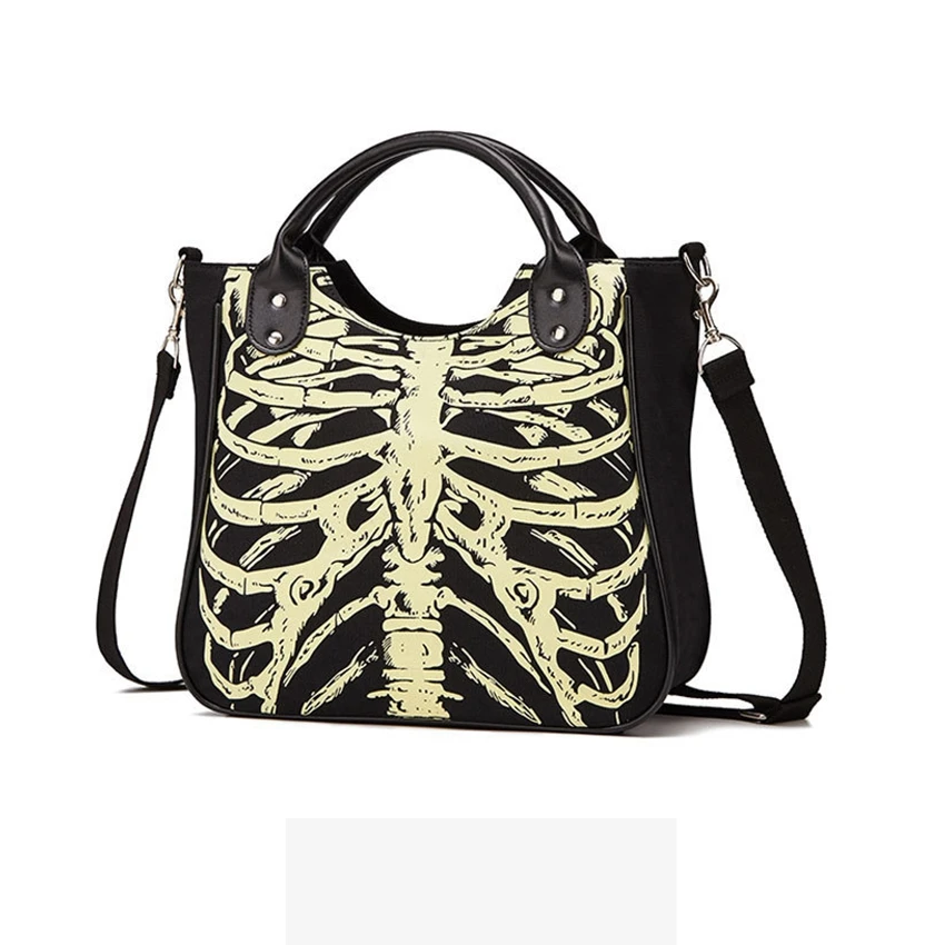 

Luminous Gothic Skeleton Bones Skulls Bags Rock Designer Women Punk goth Tote Bags Fashion Handbag