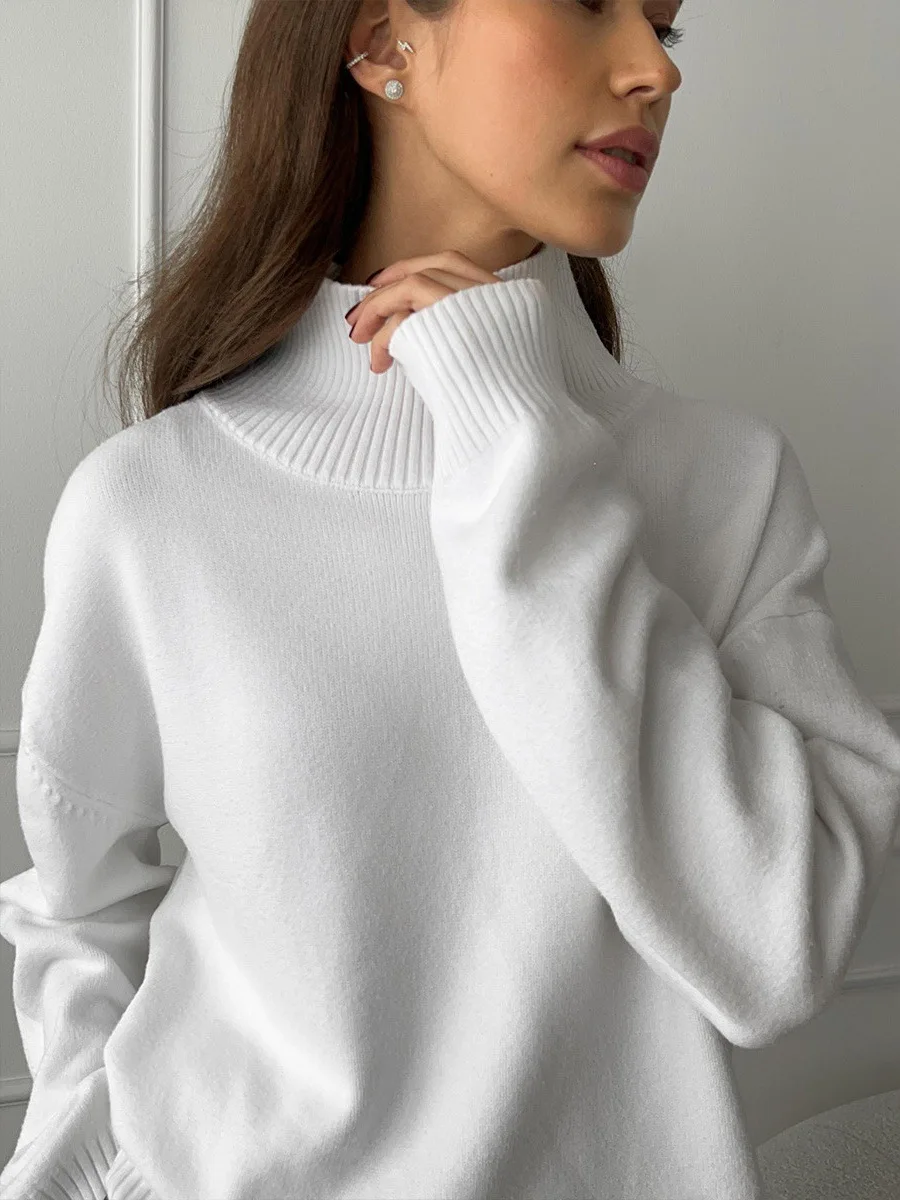 Женский свитер с высоким воротником большого размера зимний винтажный вязаный