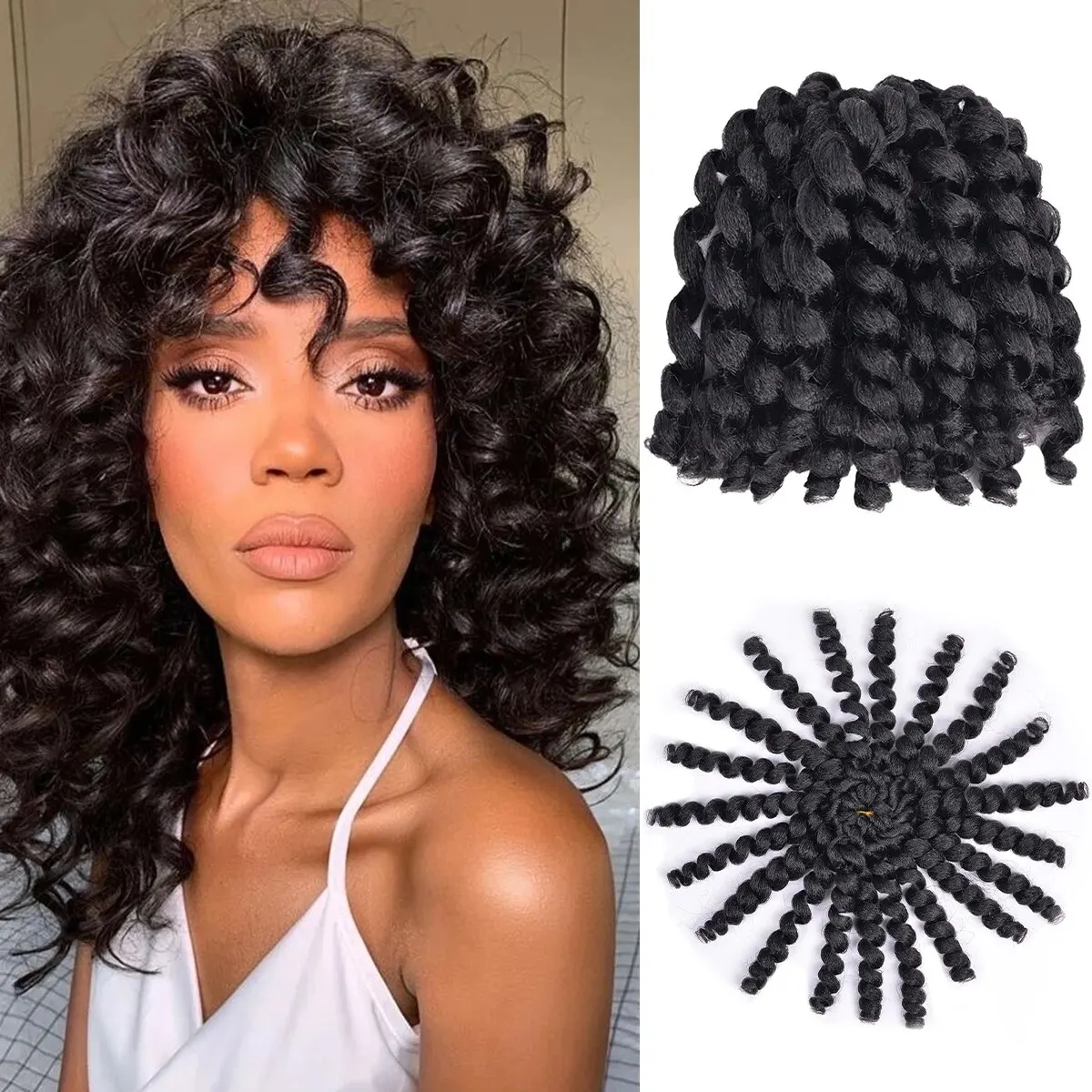 

8Inch Ombre Braiding Hair Jumpy Wand Curl Crochet Braids Synthetic Hair Extension Jamaican Braiding Pre-Twisted For Black Women