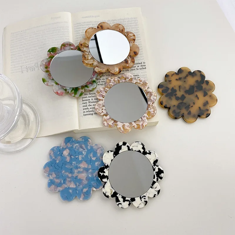 

Korean Retro Acetate Sheet Sunflower Mirror Portable Small Round Mirror Complete Makeup Mirror Large Flower Accessories