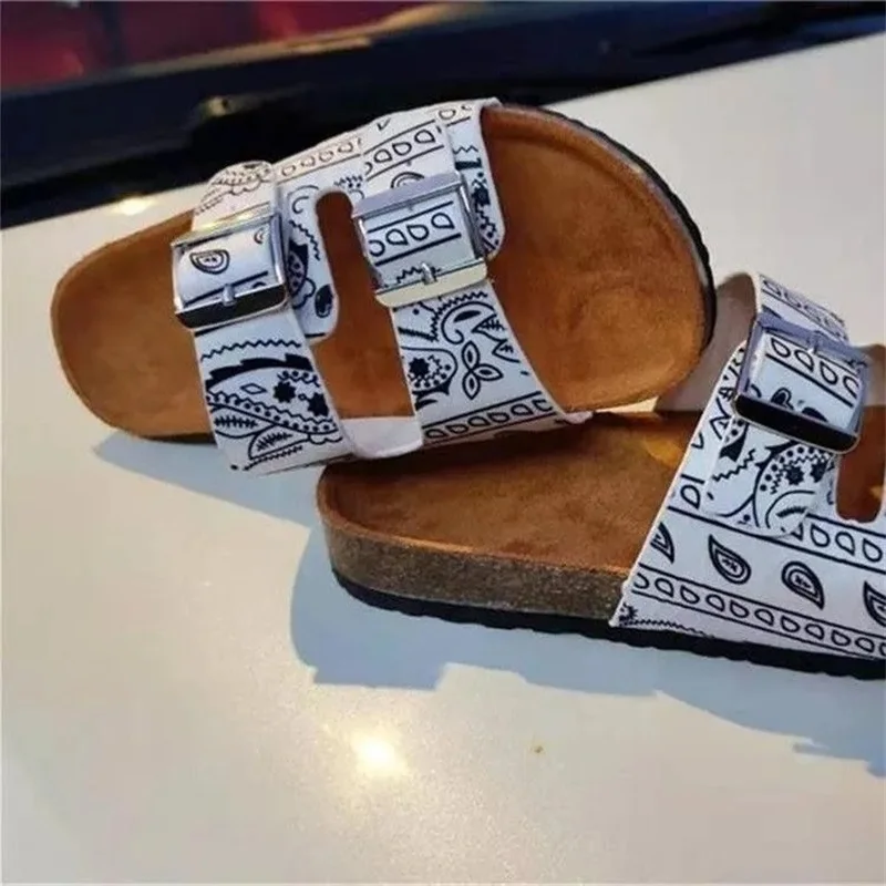 

Summer Women's Slippers National Style Totem Upper Buckle Thick Bottom Flat Bottom Daily Outdoor Simple One Foot Cool Slippers