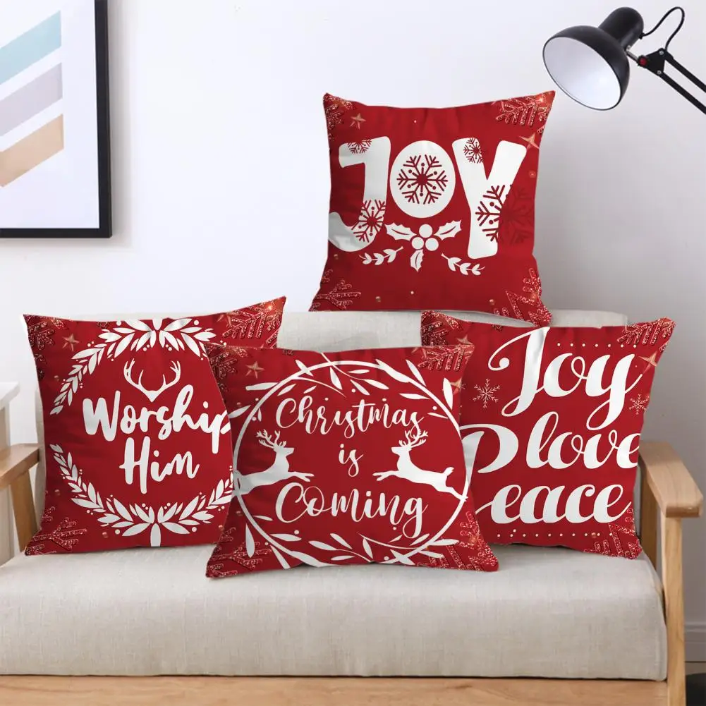 

Christmas Pillowcase Portable Pillow Slipcover Hidden Zipper Red Letter Printing Throw Pillow Cover Home Decor Decorative