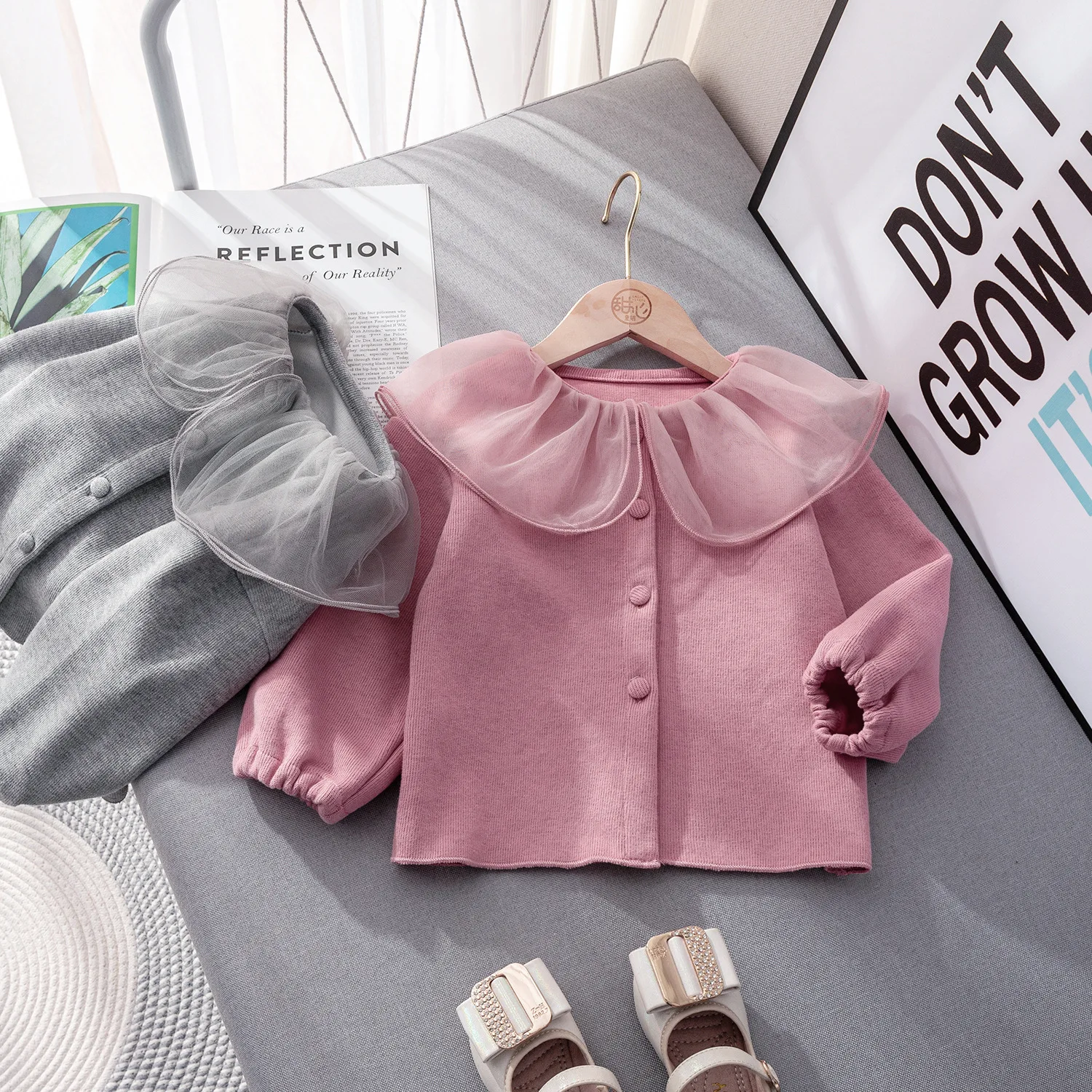 Детское Новое Стильное кружевное пальто с длинным рукавом в Корейском стиле для