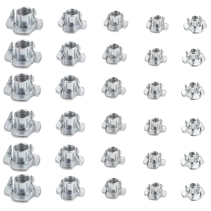

245PCS Zinc Plated M3/M4/M5/M6/M8/M10 Four Claws Nut Speaker Nut T-Nut Blind Pronged Tee Nut Furniture Hardware