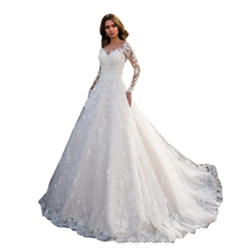 Sexy Lace Appliques Tulle Mermaid Boho Wedding Dresses For Women Bride Gowns Prom Party Luxury Dresseses Long Sleeved Clothes