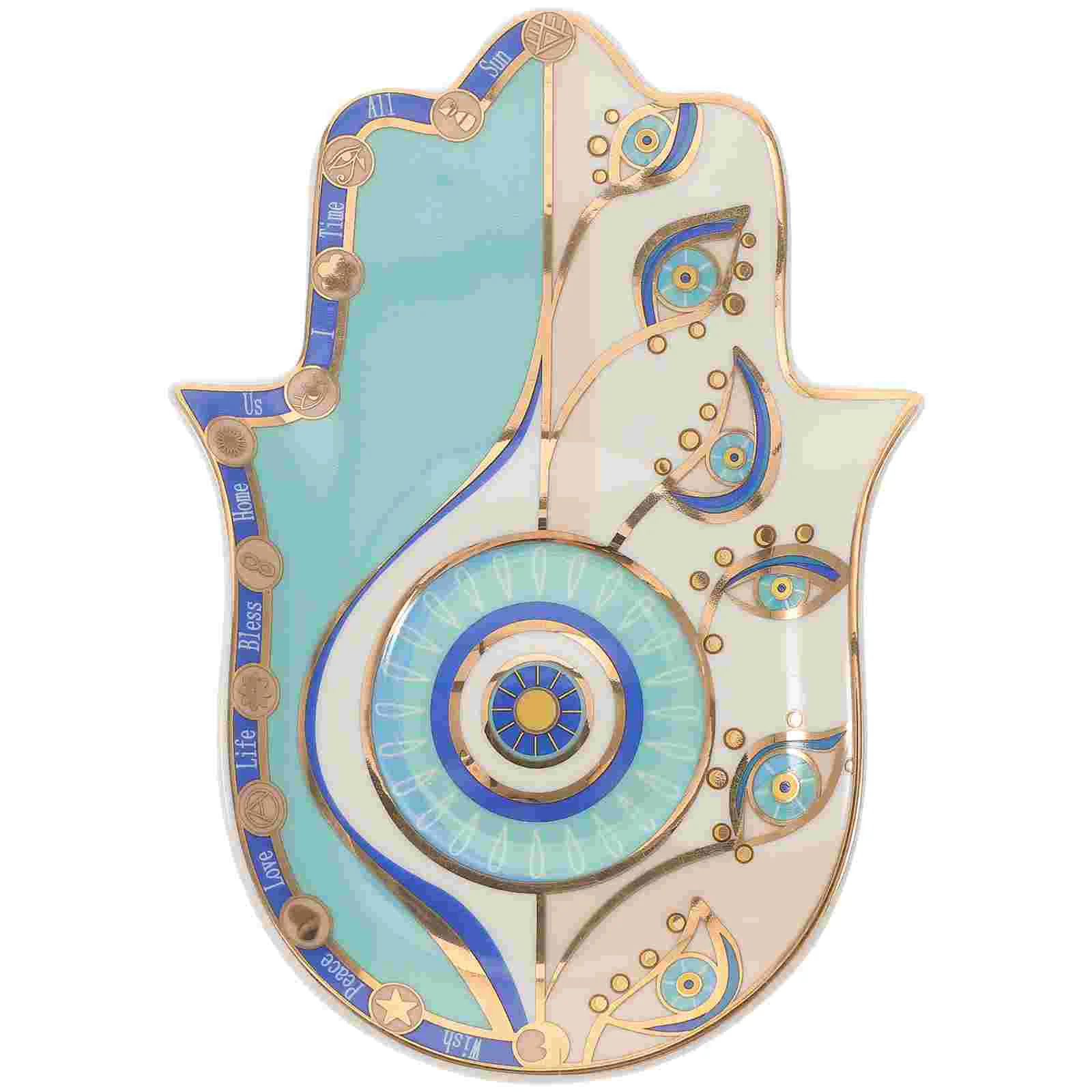 

Jewelry Dish Tray Eye Plate Evil Hamsa Ring Trinket Hand Holder Serving Platter Extra Large Organizer Ceramic Blue Necklace