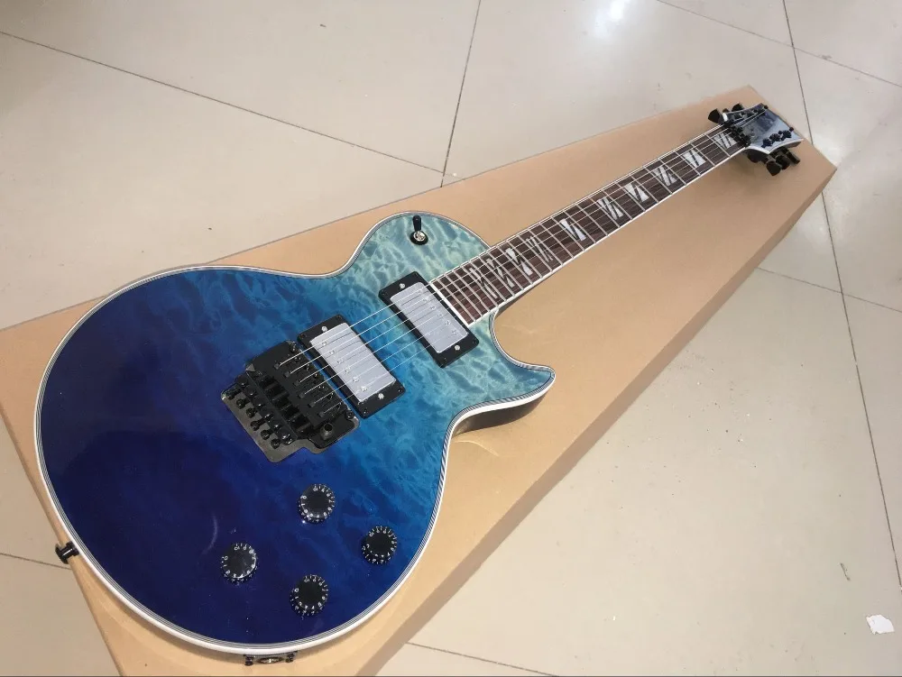 Пользовательский магазин, стандартная электрическая гитара blue color flame top на заказ, ручная работа, 6 выступлений gitaar, фингерборд из палисандра ra