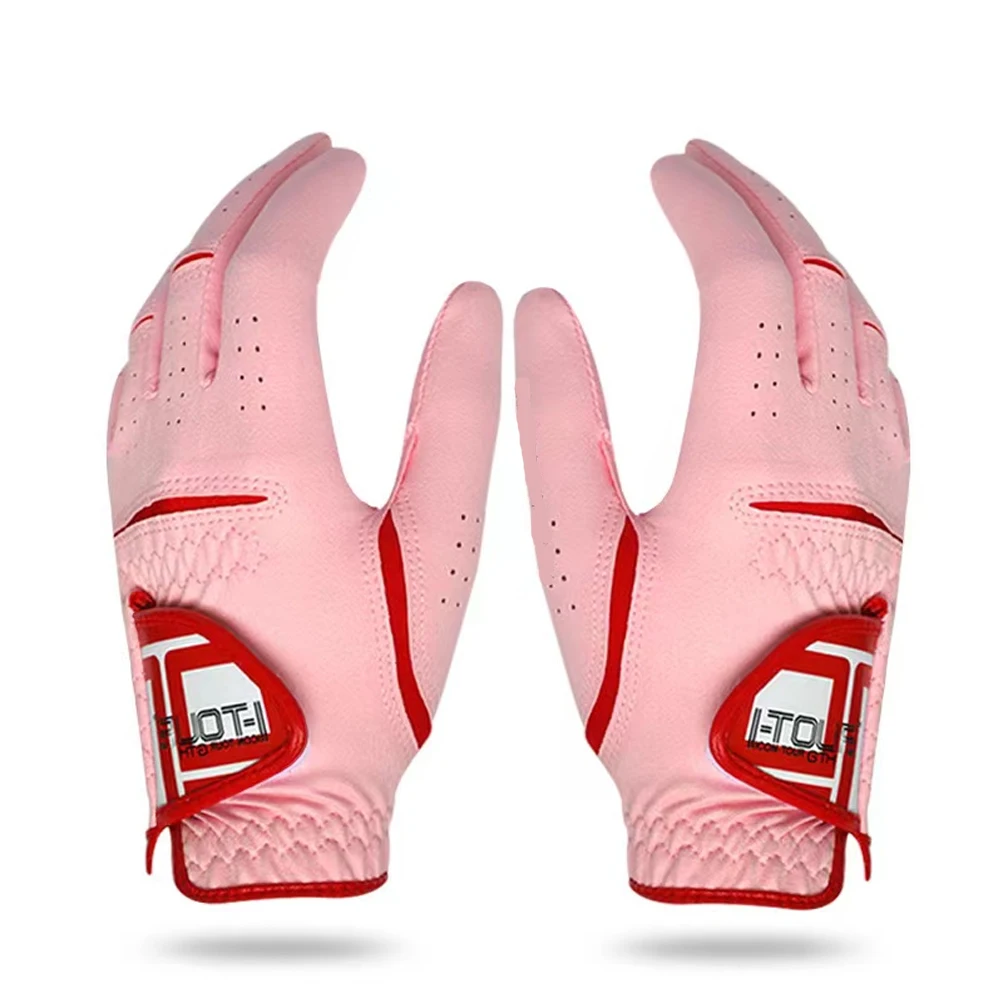 1Pair Golf Gloves for Women Pink Soft Fiber Breathable Non-slip Left&Right Hand Wear-resistant Sunscreen Fashion Sports Gloves