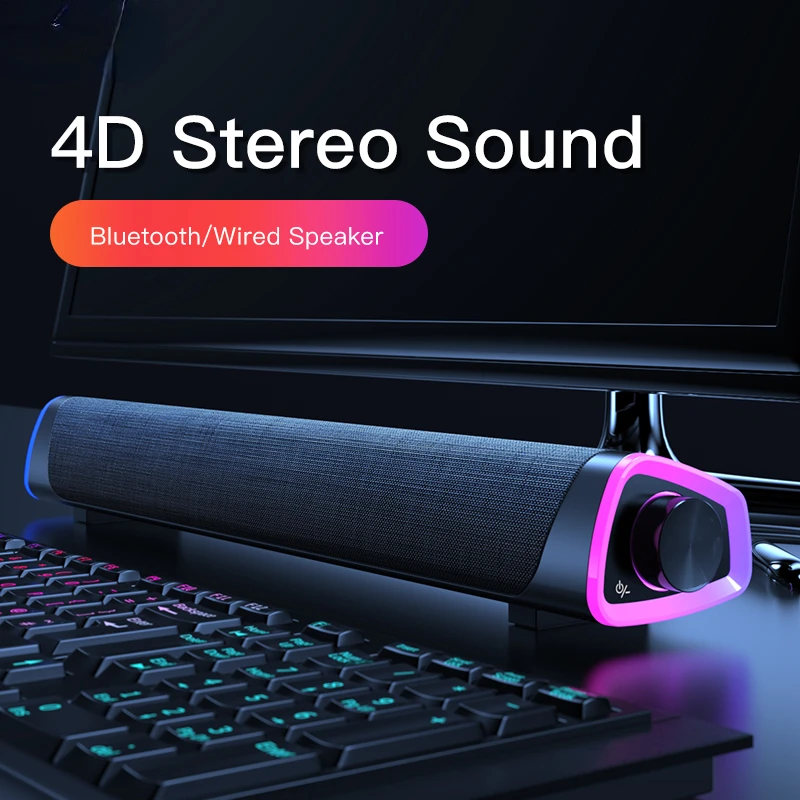 

4D Computer Speaker Bar Stereo Sound Subwoofer Bluetooth Speaker For Macbook Laptop Notebook PC Music Player Wired Loudspeaker