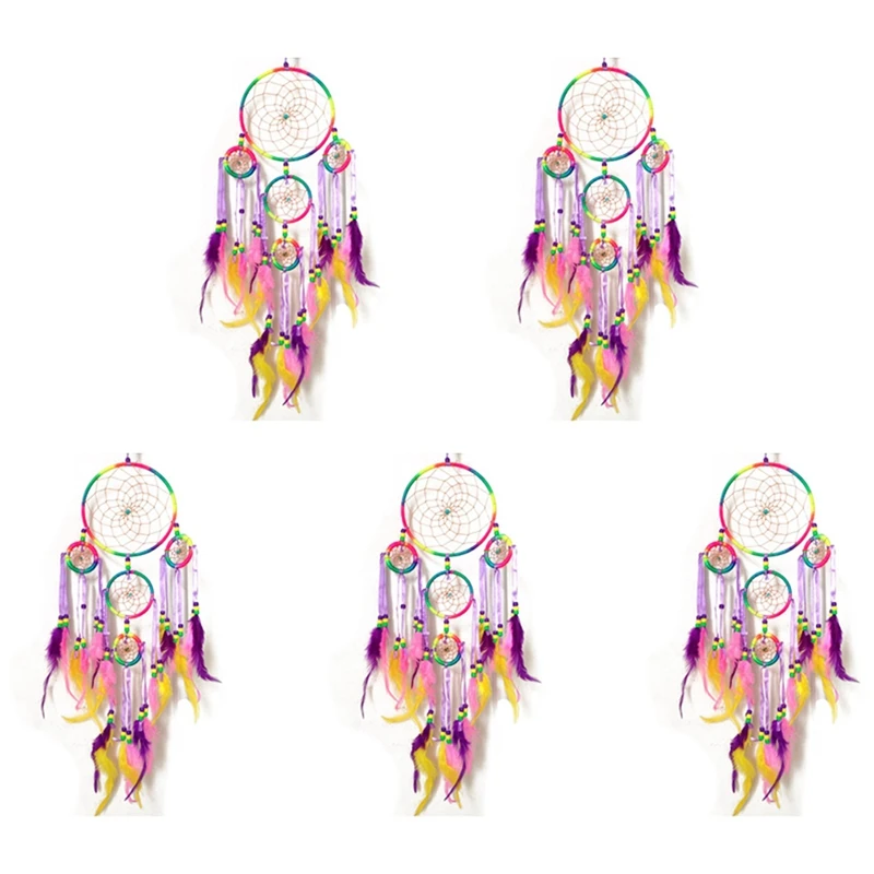 

5X Handmade Dream Catcher Traditional Dreamcatcher Wall Hanging Decoration Colorful Feather