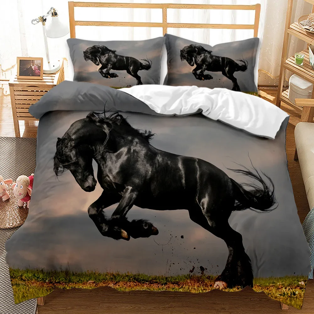 White Horse Duvet Cover Set King/Queen/Full Size Steed Print Decorative Comforter Microfiber Quilt Luxury Soft