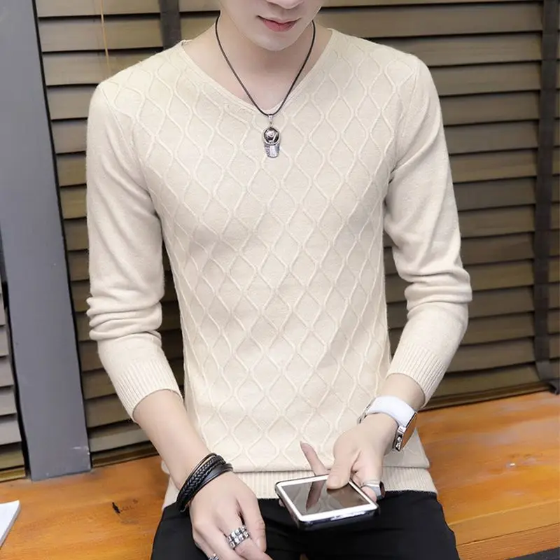 

2023 New Spring Autumn Fashion Casual Sweater V-Neck Slim Fit Knitting Mens Sweaters & Pullovers Men Pullover Men Clothing Q293