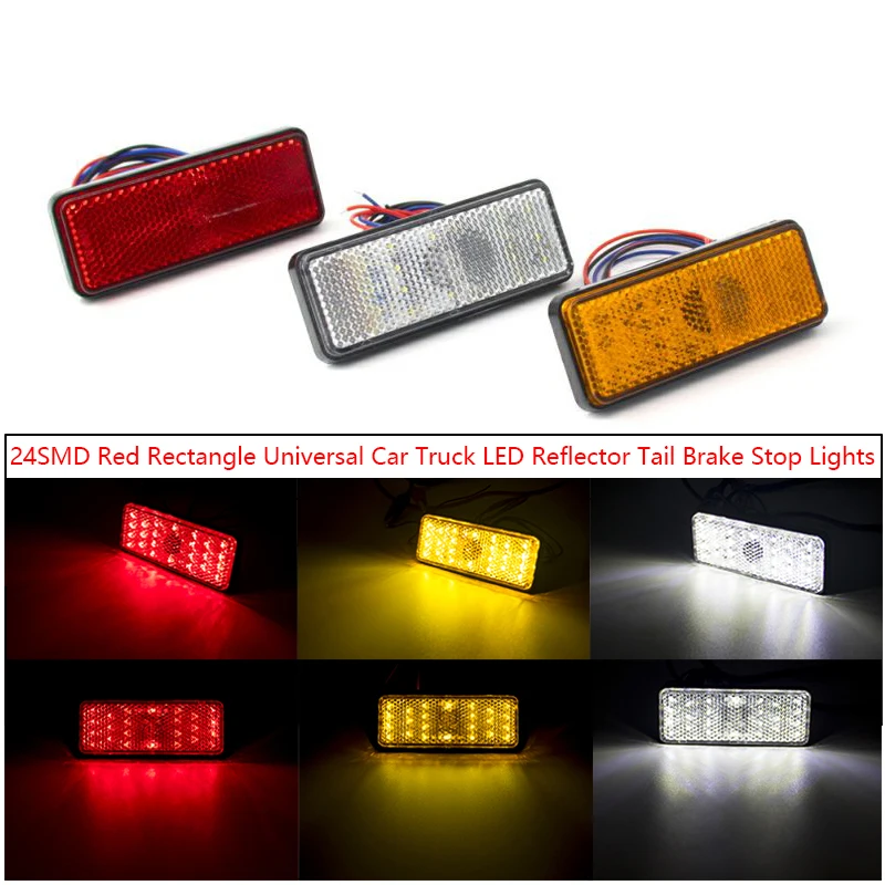 

24 LED 12V Rectangle Motorcycle Motorbike Rear Brake Turn Signal Reflector Tail Stop Warning Side Marker Lamp ATV Scooter Truck