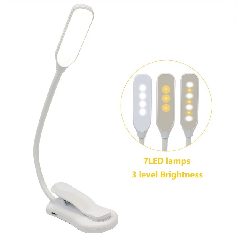 

USB Rechargeable Adjustable LED Book Light With Goosenecks Clip 7 LEDs Flexible Night Reading Desk Lamp Table Read Night Light