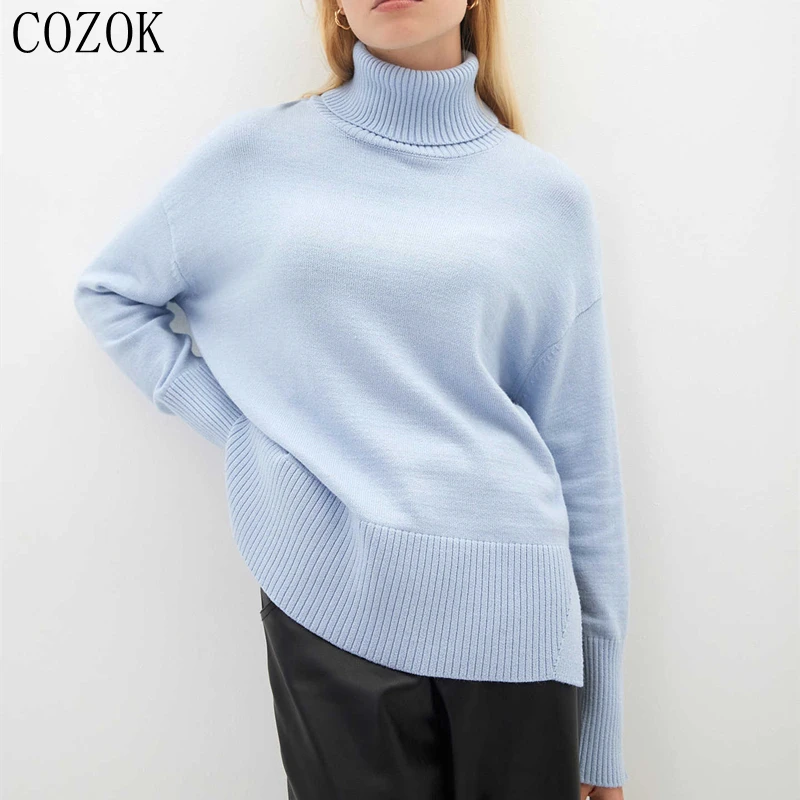 2022 New European and American Autumn and Winter Women's Knitwear High Collar Loose Women's Sweater Solid Color