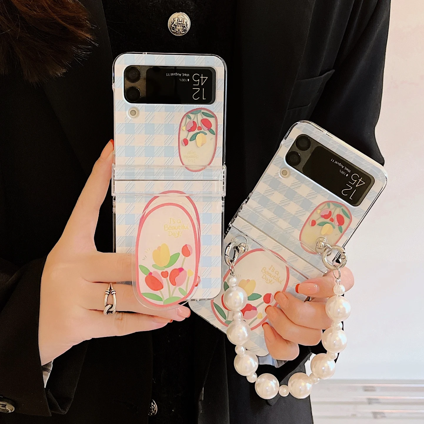 

Cute Watercolor Smile Pendant Phone Case For Samsung Galaxy Z Flip 3 Z Flip3 ZFlip3 Protective Folding Shell Hard PC Clear Cover