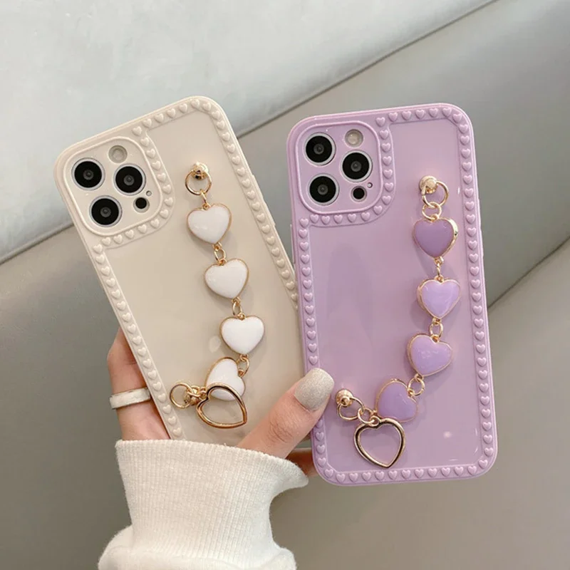 

Love Metal Bracelet wrist chain soft phone case 3D for iphone 12 Pro Max MiNi 11 XR X XS Max 7 8 plus 6S SE 2020 Cover