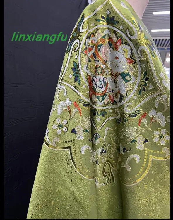 

Hanfu woven gold jacquard fabric, dyed cat autumn fragrance green fabric, handmade fabric.