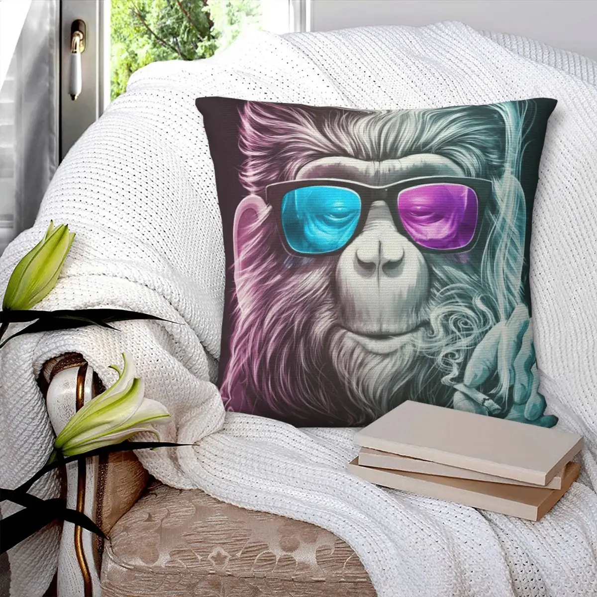 

Monkey Smoky Pillowcase Printed Cushion Cover Sofa Waist Pillow Pillow Cover