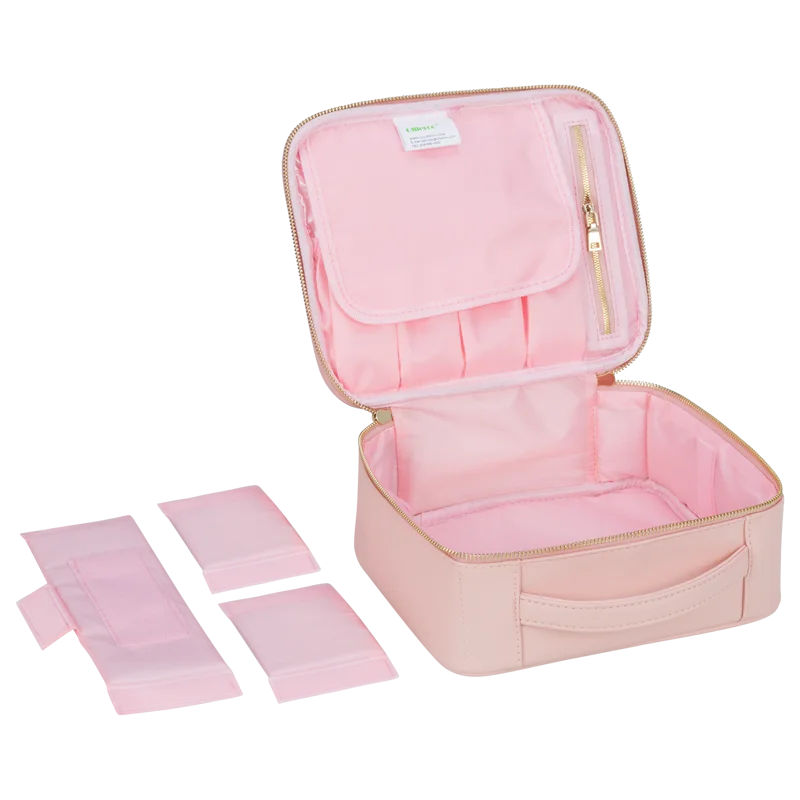 9.8”Makeup Train Case Travel PU  Makeup Cosmetic Artist Organizer,Pink