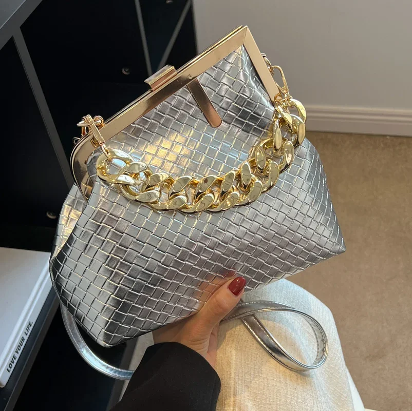 

Trend Weaving Shoulder Bag Solid Color Thick Chain Party Handbags for Women Luxury Design Crossbody Bag Fashion Women's Bag