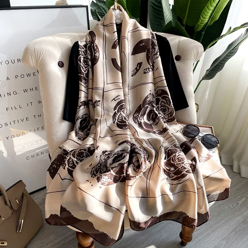 

2022 Brand Designer Silk Scarf Female Foulard Bandana Long Shawls Wraps Winter Neck Scarves Pashmina Lady Hijab Luxury New