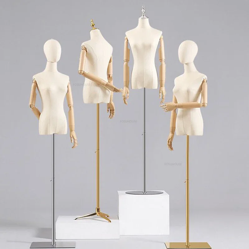 

Fabric Cover Female Half-body Mannequins with Iron Base for Wedding Clothing Display Dummy Mannequins Dress Form Adjustable Rack