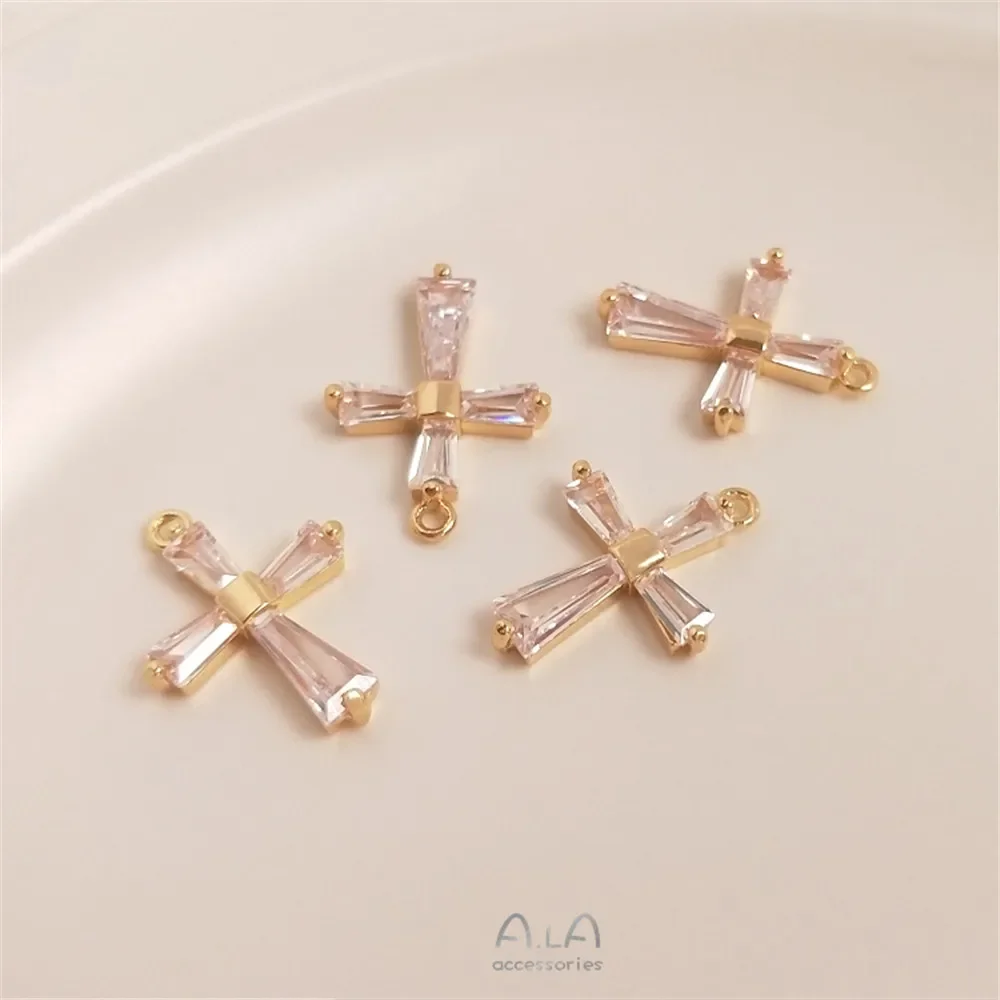 14-каратное позолоченное набор с диаоритовым цирконовым крестом кулон ручной