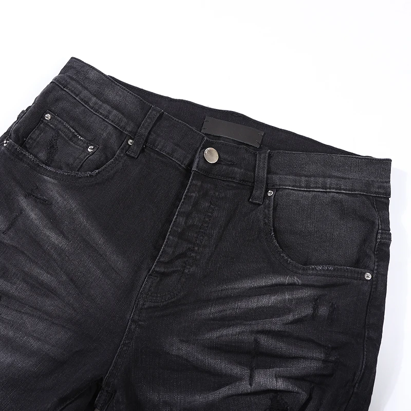 AM Fashion Brand Men's Jeans High Quality Slim Skinny Stretch Ripped Patch Pants Luxury Streetwear Harajuku Denim Trouser