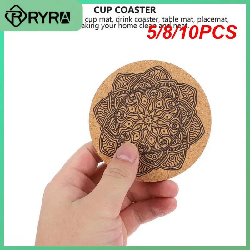 

5/8/10PCS 1 Set Coffee Cup Pad Creative Round Shape Wooden Coasters Non-slip Nordic Mandala Design Wooden Coasters Table Mat