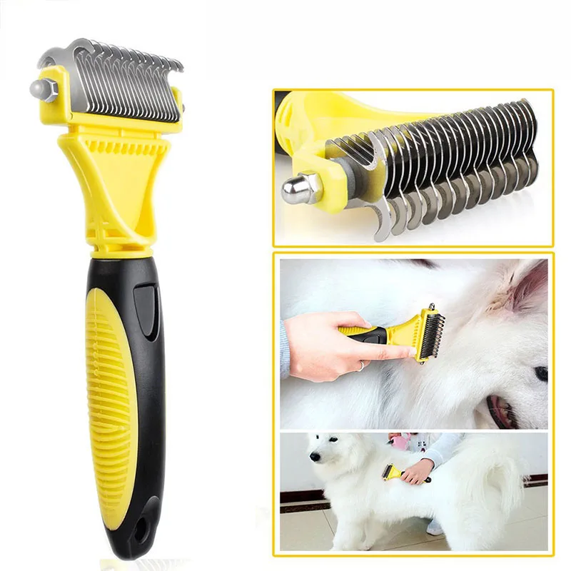 

Professional Dog Dematting Comb Pet Hair Brush Double Sided Fur Knot Cutter Cat Grooming Shedding Brush for Pet Hair Tangles