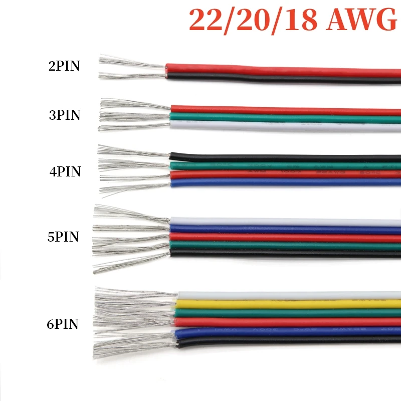 

5M/10M Electrical Wire Cable 2/3/4/5/6 Pin 18/20/22AWG Cable Connector Electric Wires For WS2812B RGB RGBW 5050 LED Strip Light