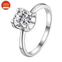 yanhui 18k white gold color ring high quality jewelry solitaire round 1 5ct zirconia created diamond ring bride wedding band
