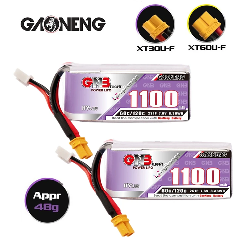 

MAX 120C GNB 7,6 V 1100mAh Lipo батарея 4,35 V для FPV Racing DroneRC Quadcopter Drone части с XT30 XT60 2S 7,6 V батареей