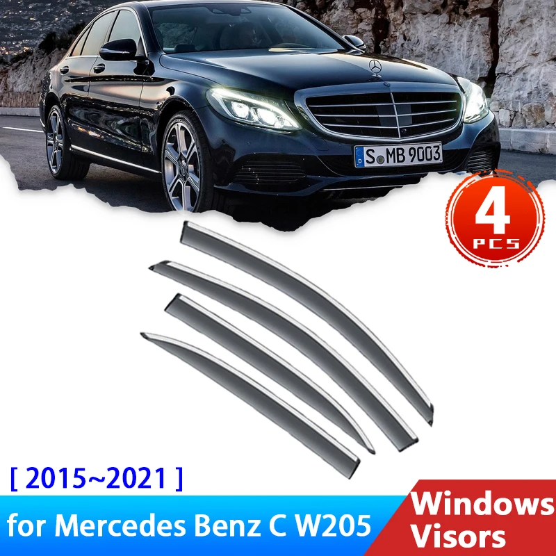 

4х дефлекторы для Mercedes Benz C W205 C200 C250 C300 2015 ~ 2021 аксессуары для боковых окон автомобиля козырек от дождя и бровей солнцезащитный козырек