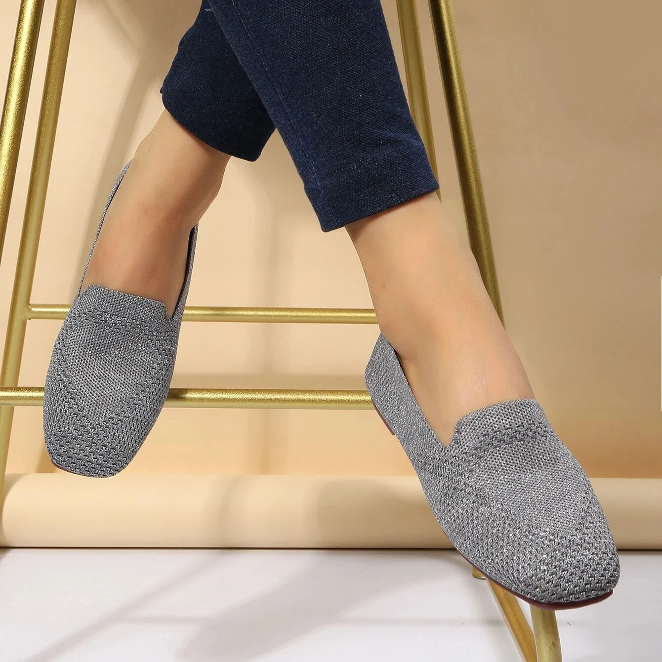 2023 Large Size Woven Women Single Shoes Spring and Autumn New Style Fly Woven Flat Square Head Cloth Shoes Knitted Soft Soles