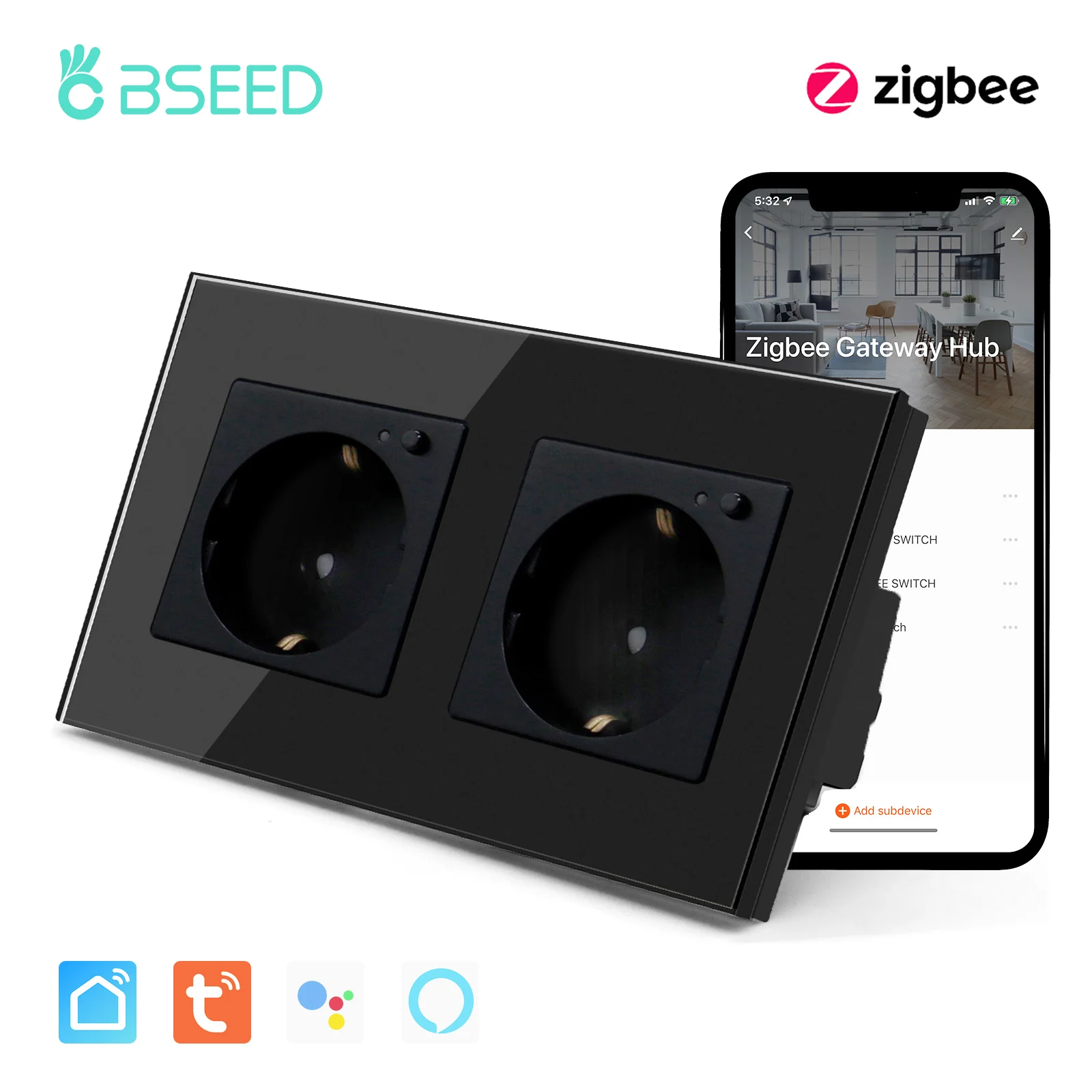 

BSEED Двойная розетка из стекла 16A