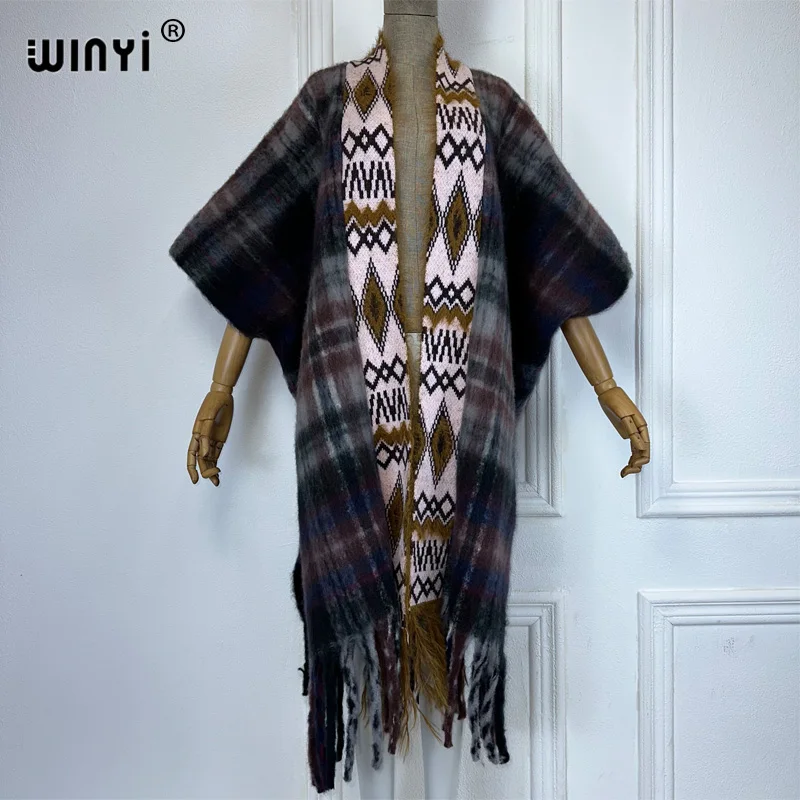 WINYI Африканский принт Зимний кардиган макси женское кимоно Модное праздничное