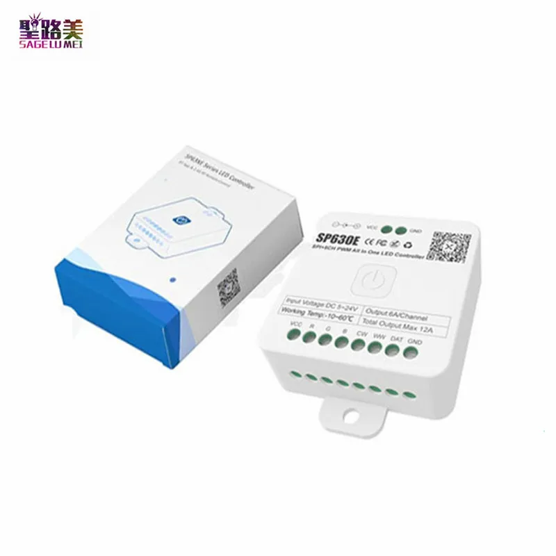 

SP630E 12V светодиодный SPI Pixel Controller 1-5CH PWM музыкальный диммер для WS2812 WS2811 SMD COB 5050 RGB RGBW Цветовая идентификация световой полосы 5в-24в