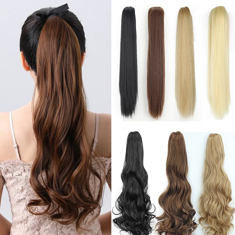 

Long Wavy Claw Clip on Ponytail Hair Extension for Women Blond Synthetic Fake Hair Pony Tail Heat Resistant Hairpiece Horse Tail