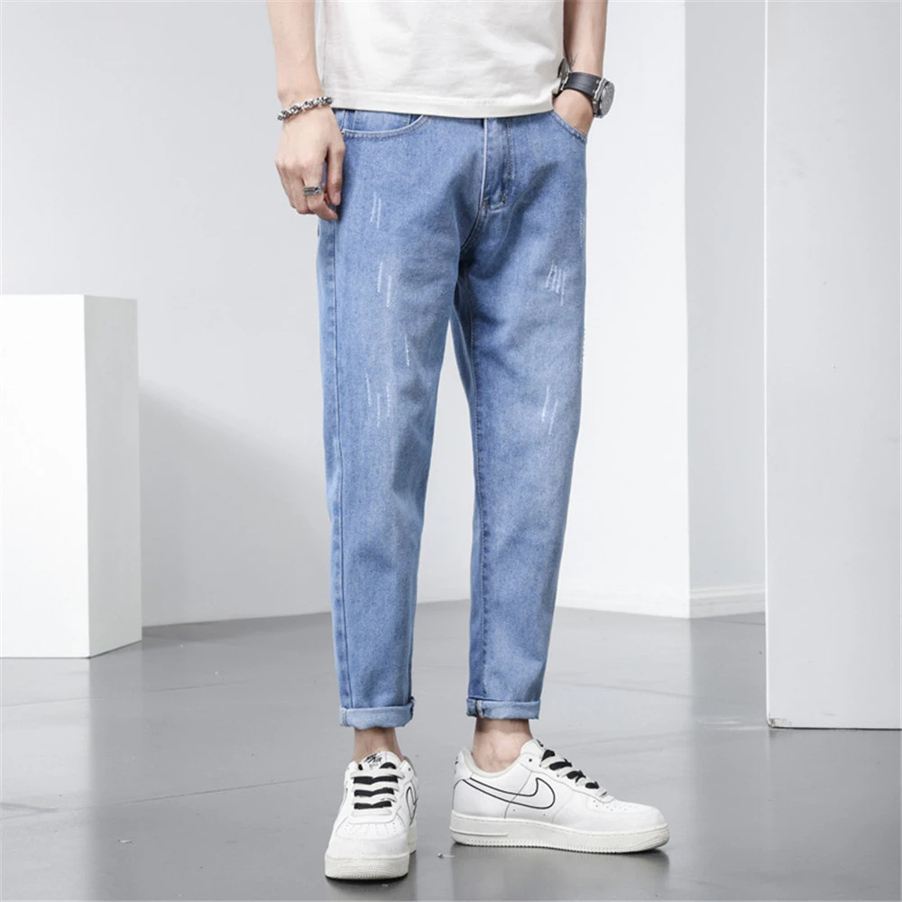 Jeans Men 2022 Pants Casual Cotton Denim Trousers Multi Pocket Cargo Jeans Men New Fashion Denim Pencil Pants Side Pockets Cargo