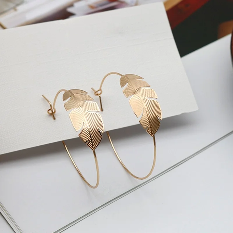 

Hoop Earrings Leaf Earring Copper Leaves Jewelry Studs Drop Ear New Style Trendy Fashion Brass Clip Circle Item for Women