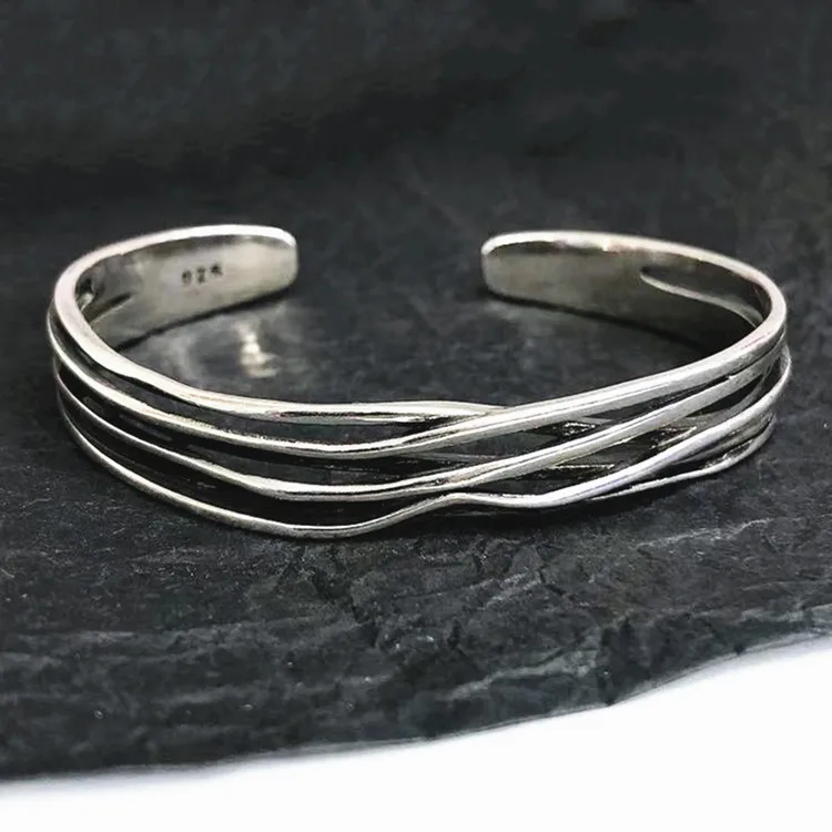 Женский многослойный браслет из серебра 925 пробы с геометрическим рисунком