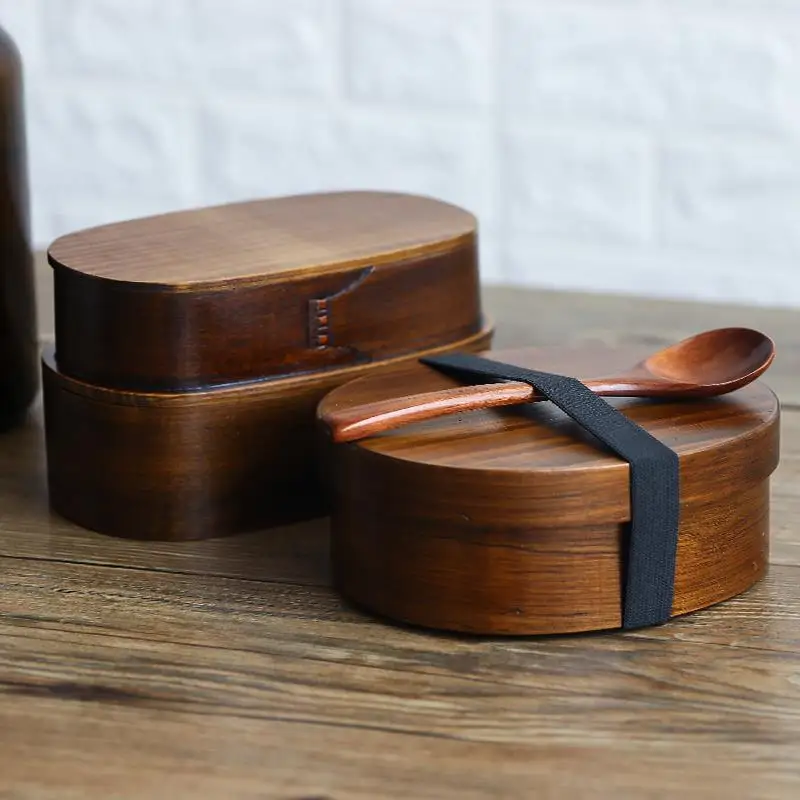 

Retro Wooden Lunch Box Outdoor Portable Lunch Box Japanese-style Wooden Lunch Box Sushi Box Tableware Bento Box