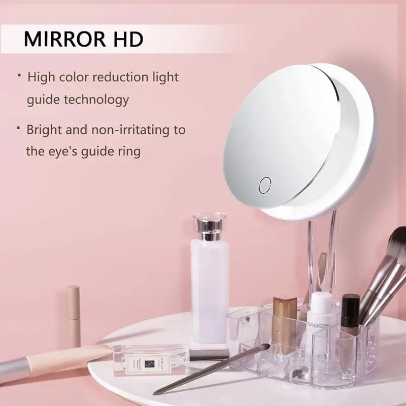 

Multifunction Lighted Makeup Mirror Led Lights 10X Magnifying Detachable Touch Screen Dimming 90° Rotation With Storage Box