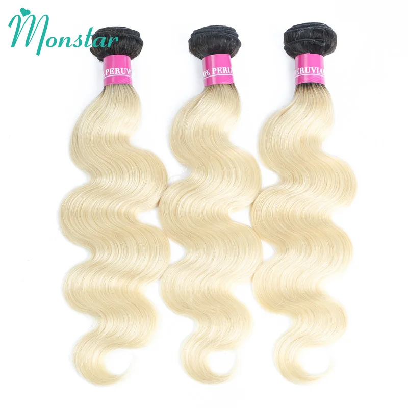 Monstar Body Wave 2 3 4 пряди с 13x4 фронтальной 8 - 32 дюйма 1B 613 блонд Омбре перуанские Реми